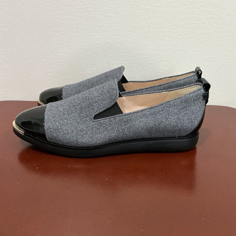 Cole Haan Women's Grand Ambition Loafer Size 7B Gray Textile Patent Leather Gold